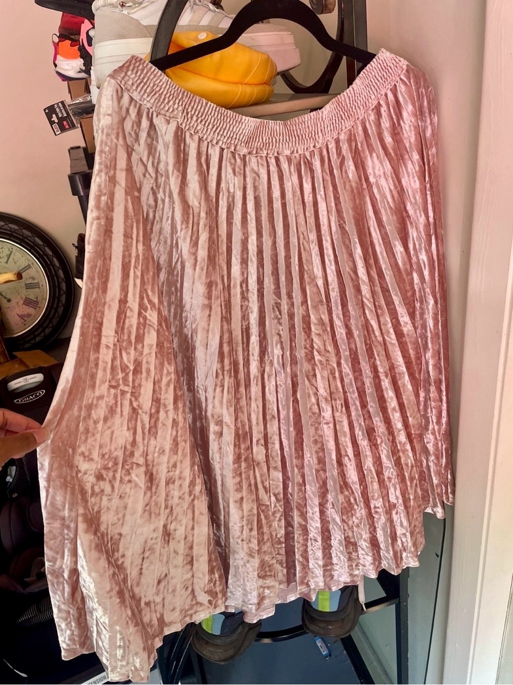 Pleated Velvet Midi Skirt - Blush Pink(new)
